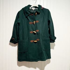 Talbots Kids Dark Green Toggle Detachable Hood Wool Blend Winter Pea Coat Large